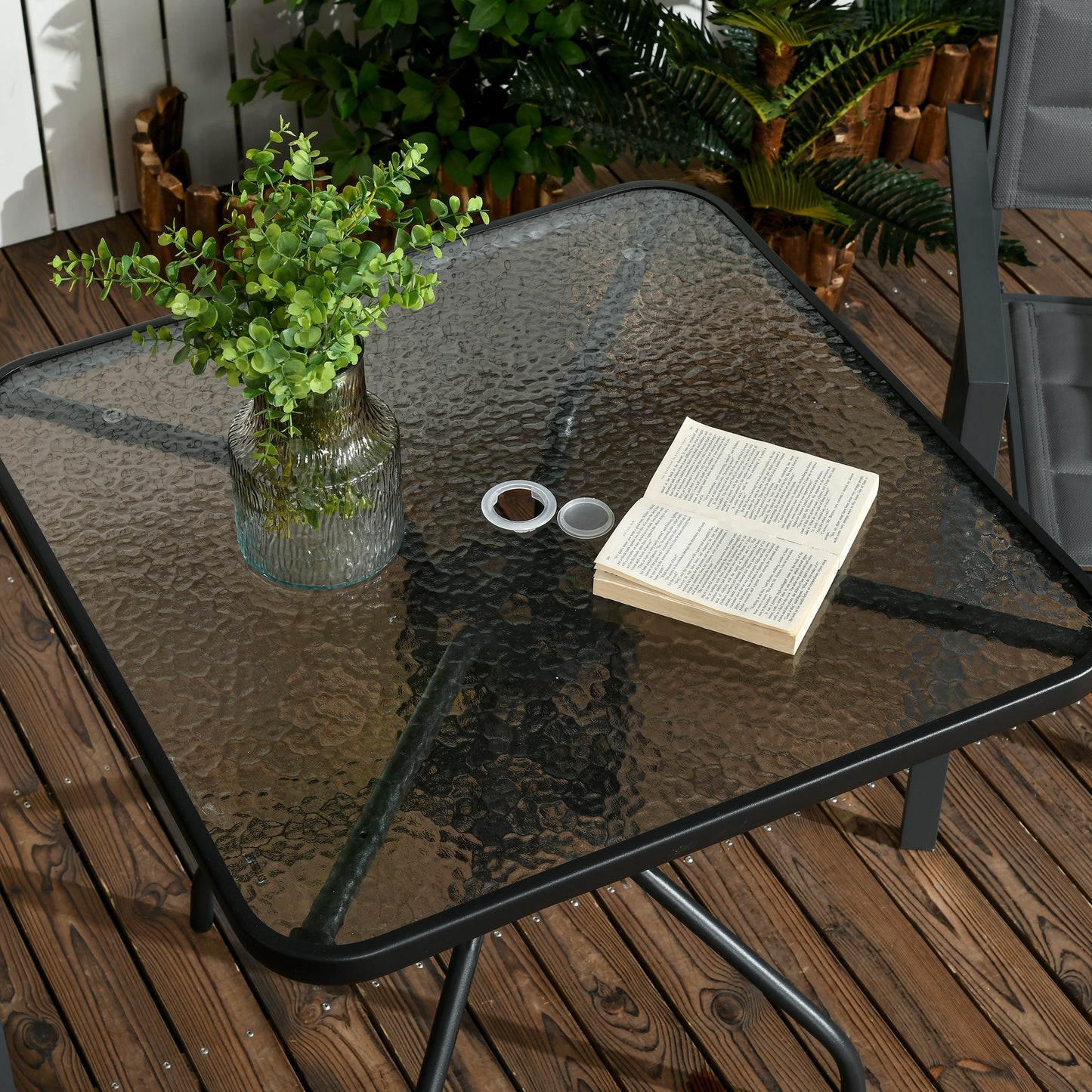 Square Patio Table, Glass Top Garden Dining Table 76 x 76cm