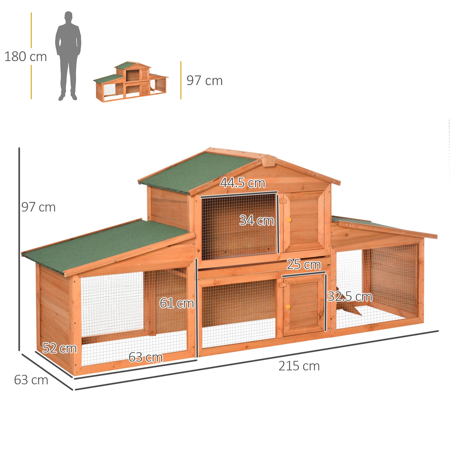 Rabbit Hutch, Guinea Pig Hutch Outdoor Wooden House w/ Run, Green