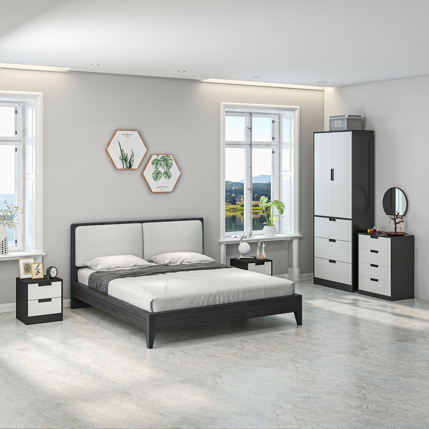 2 Drawer Bedside Tables Set of 2 with Storage Nightstands for Bedroom