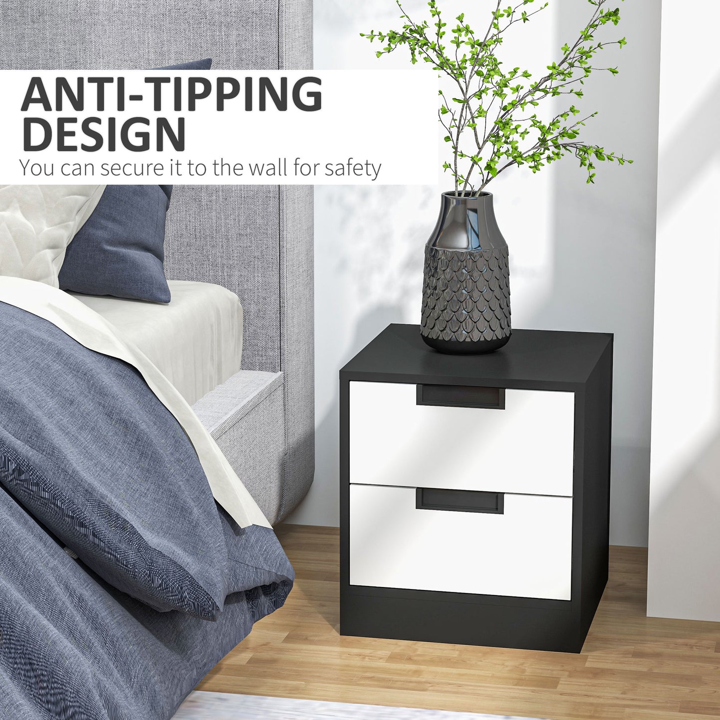 2 Drawer Bedside Tables Set of 2 with Storage Nightstands for Bedroom