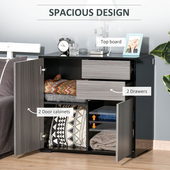 Modern Stylish Freestanding Push-Open Design Cabinet with 2 Drawer, 2 Door Cabinet, 2 Part Inner Space-Grey and Black