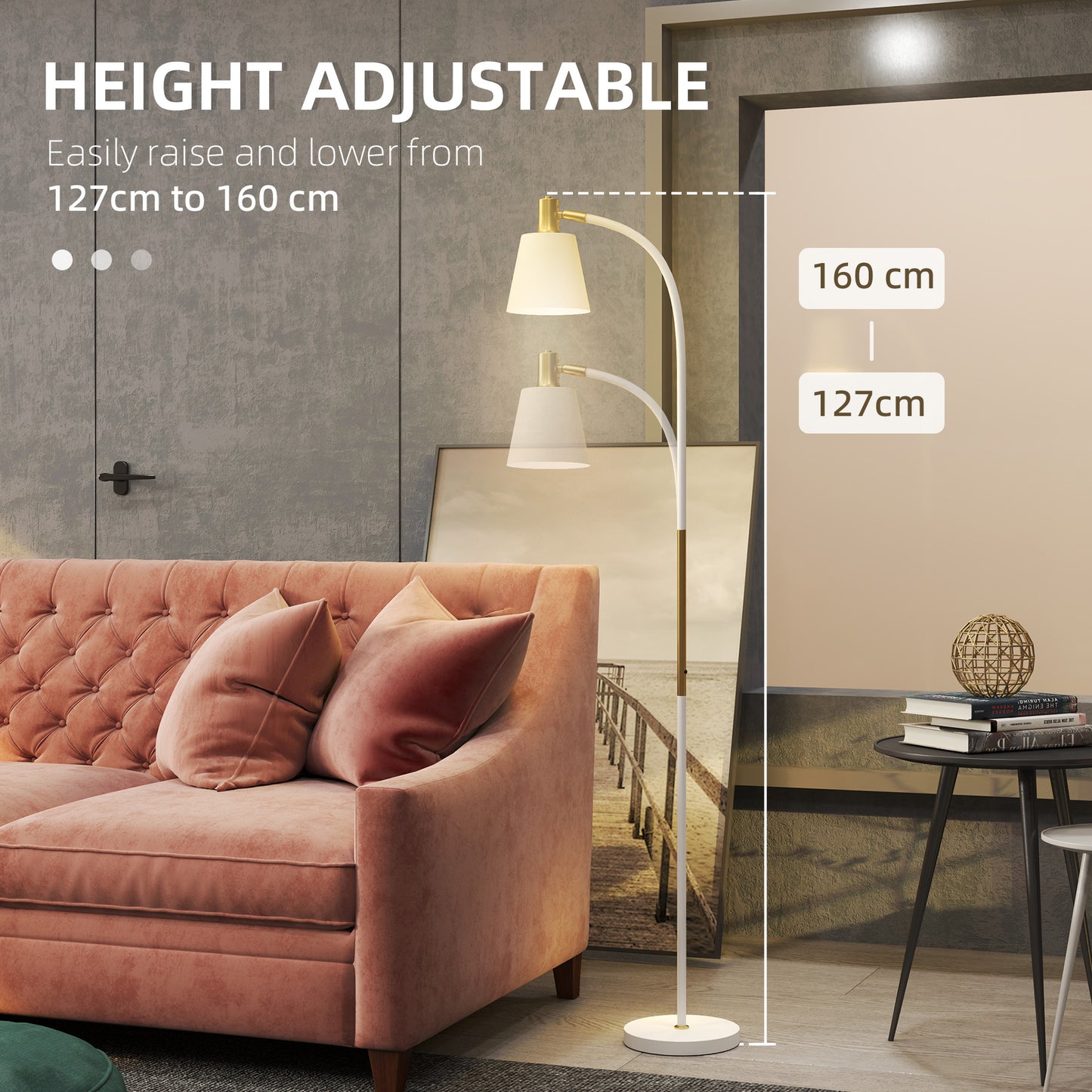 Spotlight Reading Standing Lamp with Adjustable Height, White