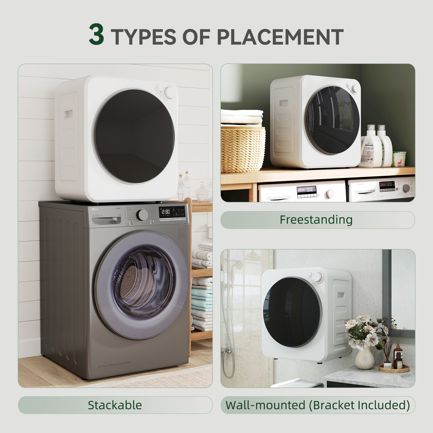 4kg Front Load Laundry Dryer with 2 Power Modes, White