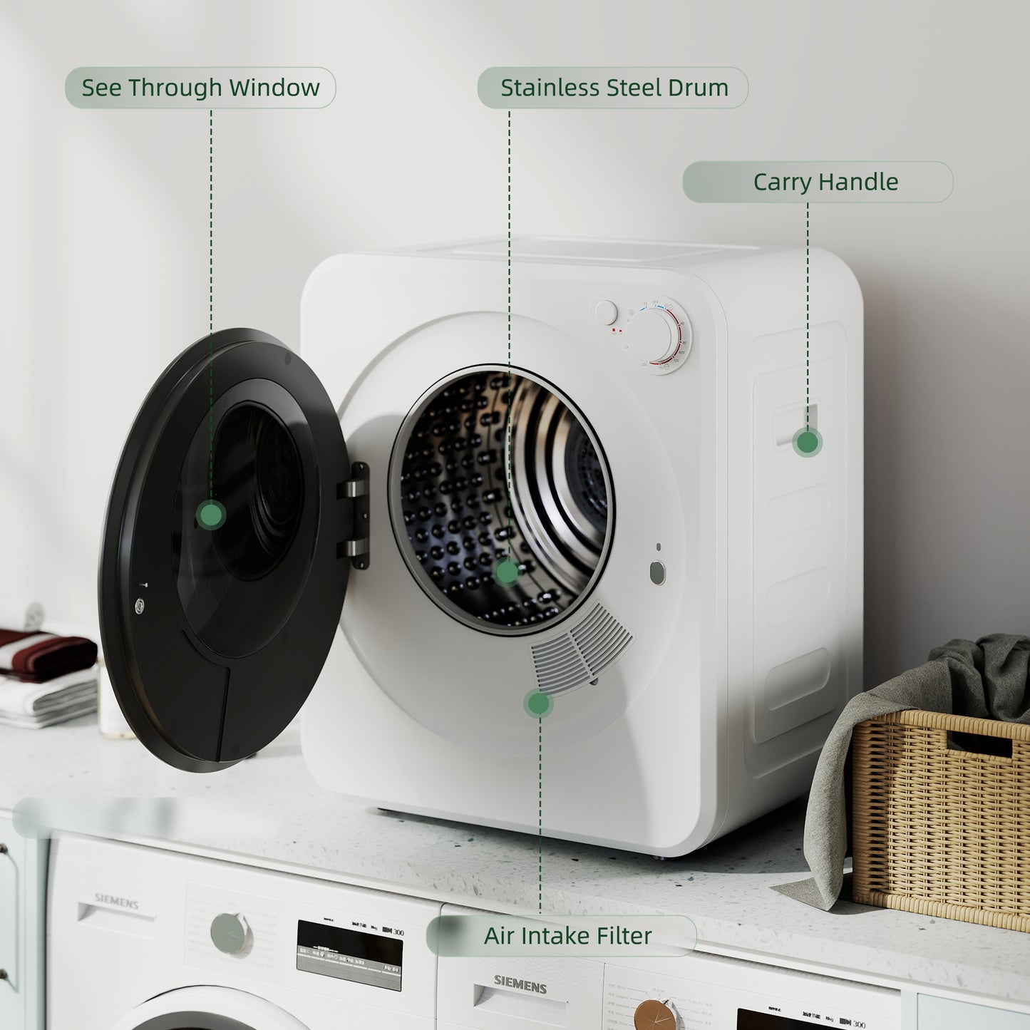 4kg Front Load Laundry Dryer with 2 Power Modes, White