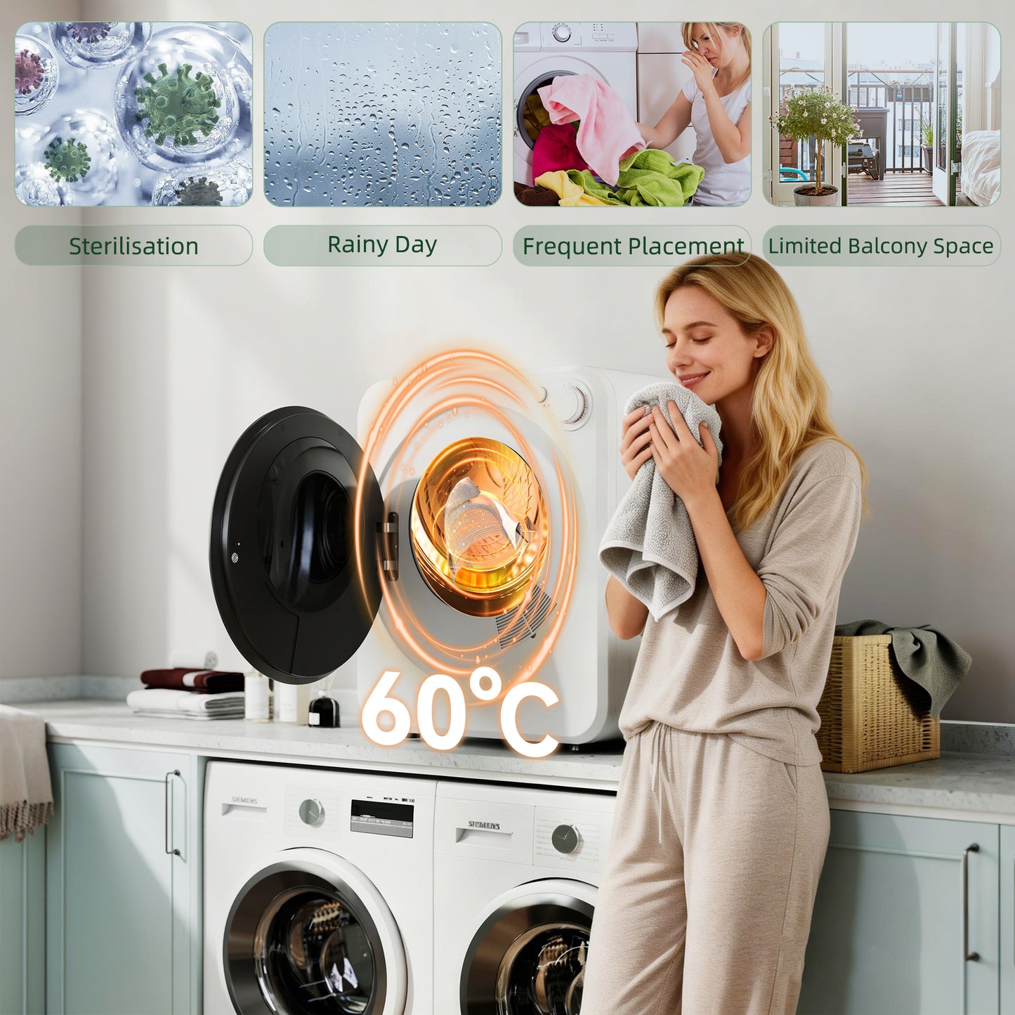 4kg Front Load Laundry Dryer with 2 Power Modes, White