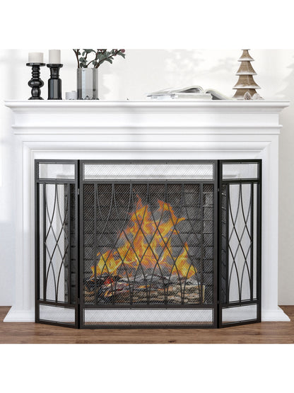 126cm 3-Panel Metal Folding Fireplace Screen Protective Guard Child Pet Home