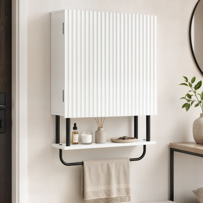 Modern Bathroom Wall Cabinet with 2 Wavy Doors White