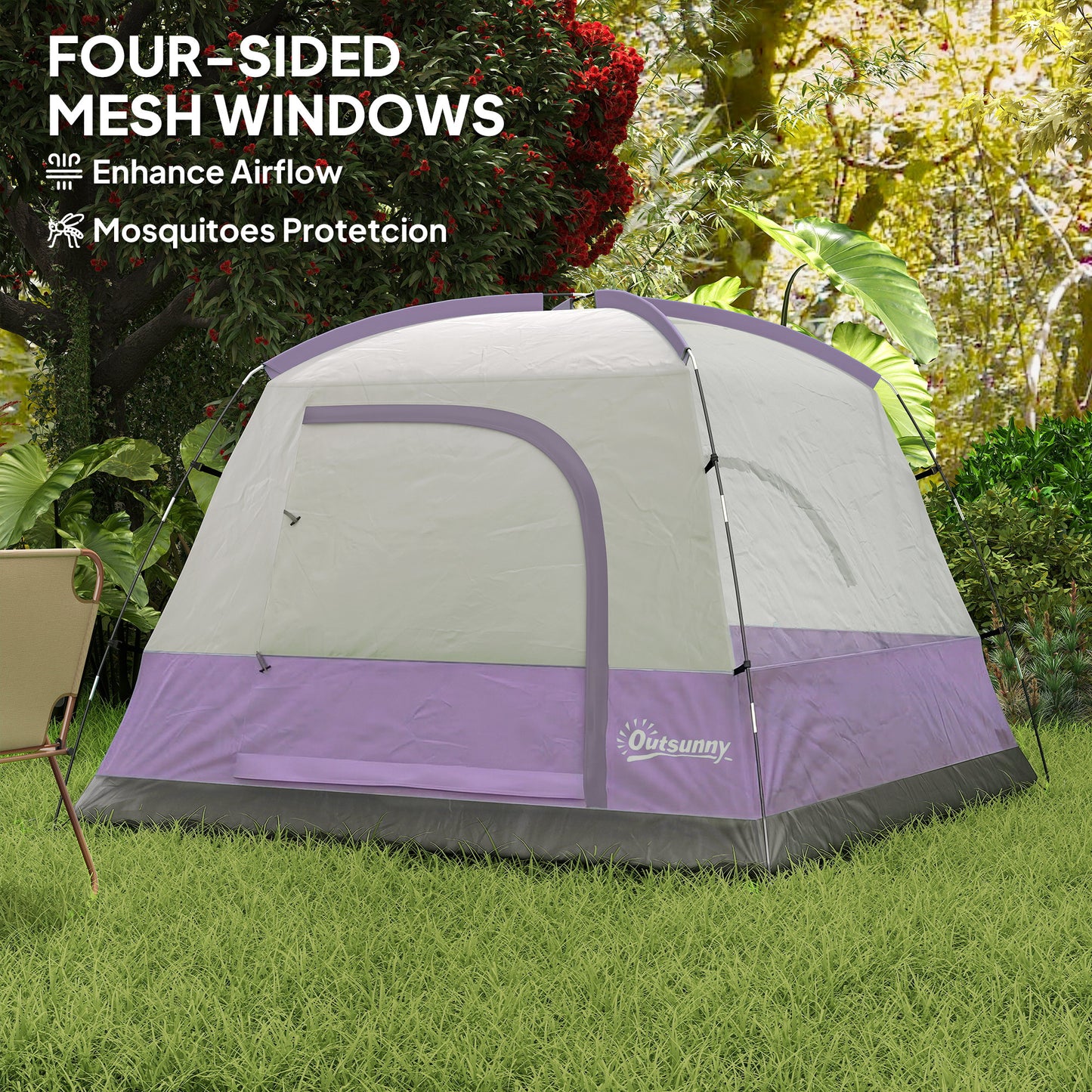 3-4 Person Camping Tent, Waterproof Tent, Purple