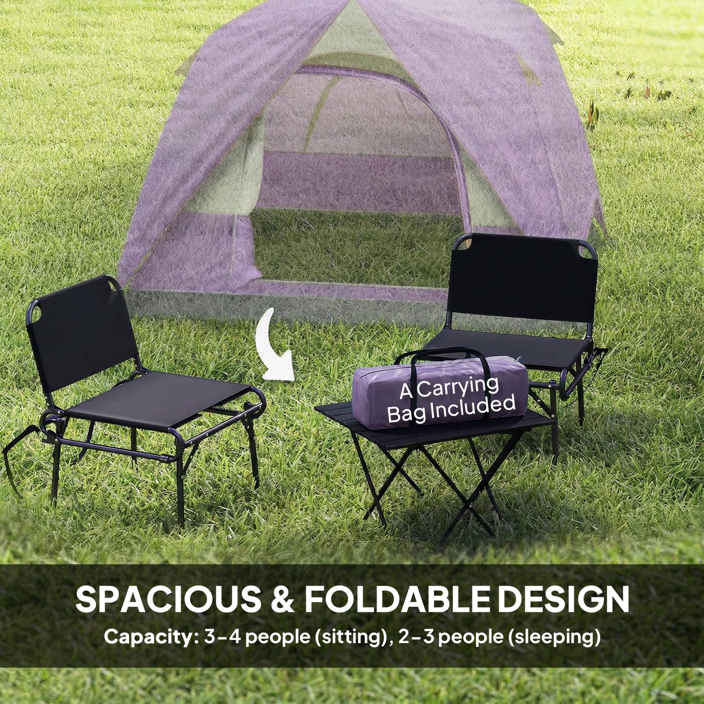 3-4 Person Camping Tent, Waterproof Tent, Purple