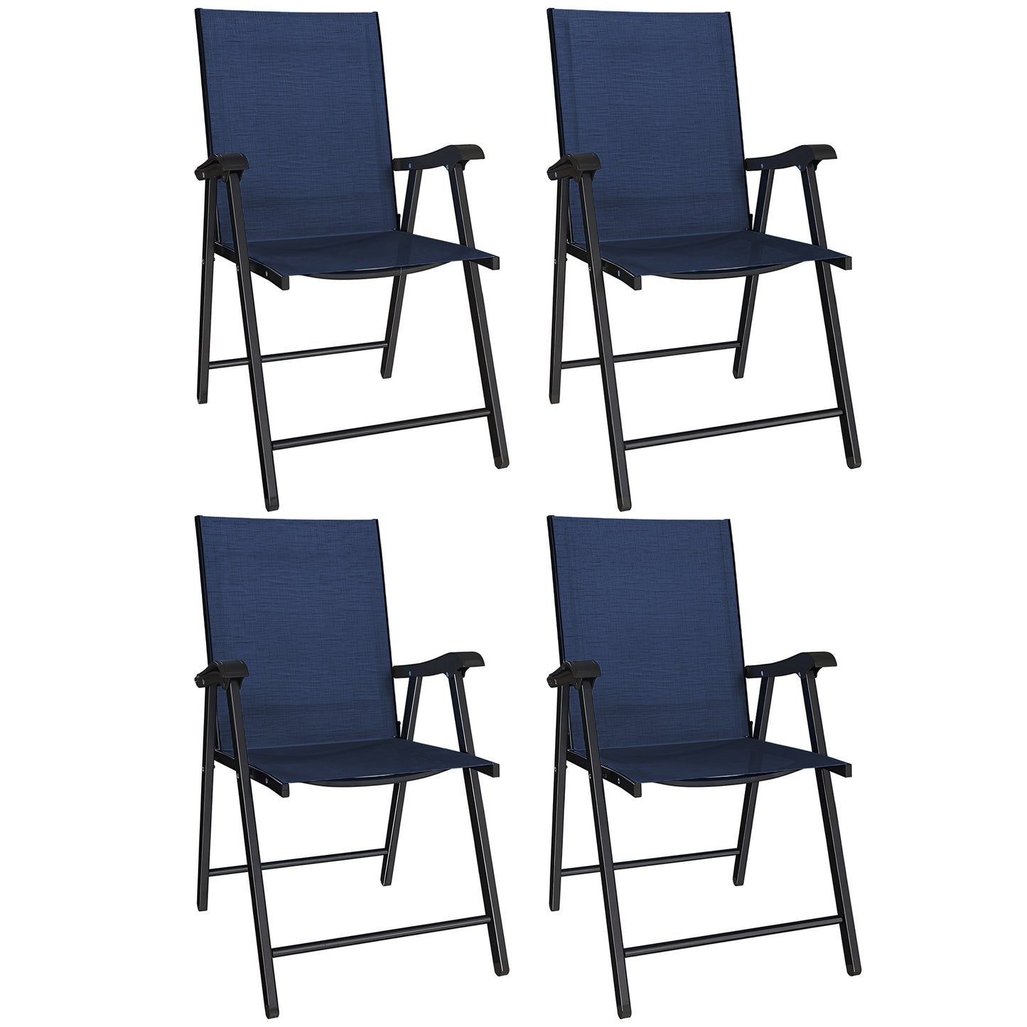 Folding Garden Chairs Set of 4 with High Back, Armrests, Navy Blue