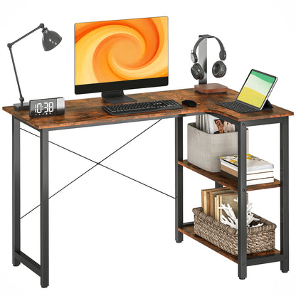 L-Shaped Computer Desk Study Workstation with 2 Shelves, Steel Frame