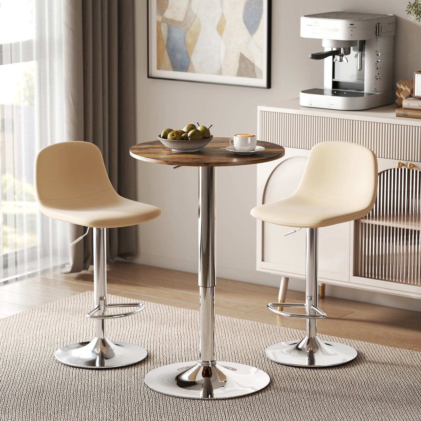 Round Bar Table, Swivel Bistro Table with Adjustable Height