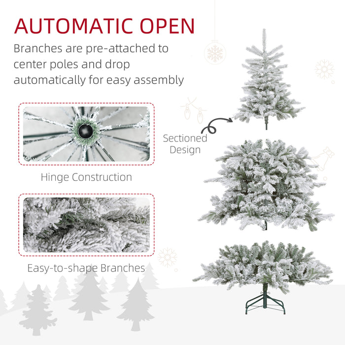 6 Ft Artificial Christmas Tree with Realistic Snow Branches, LED Lights