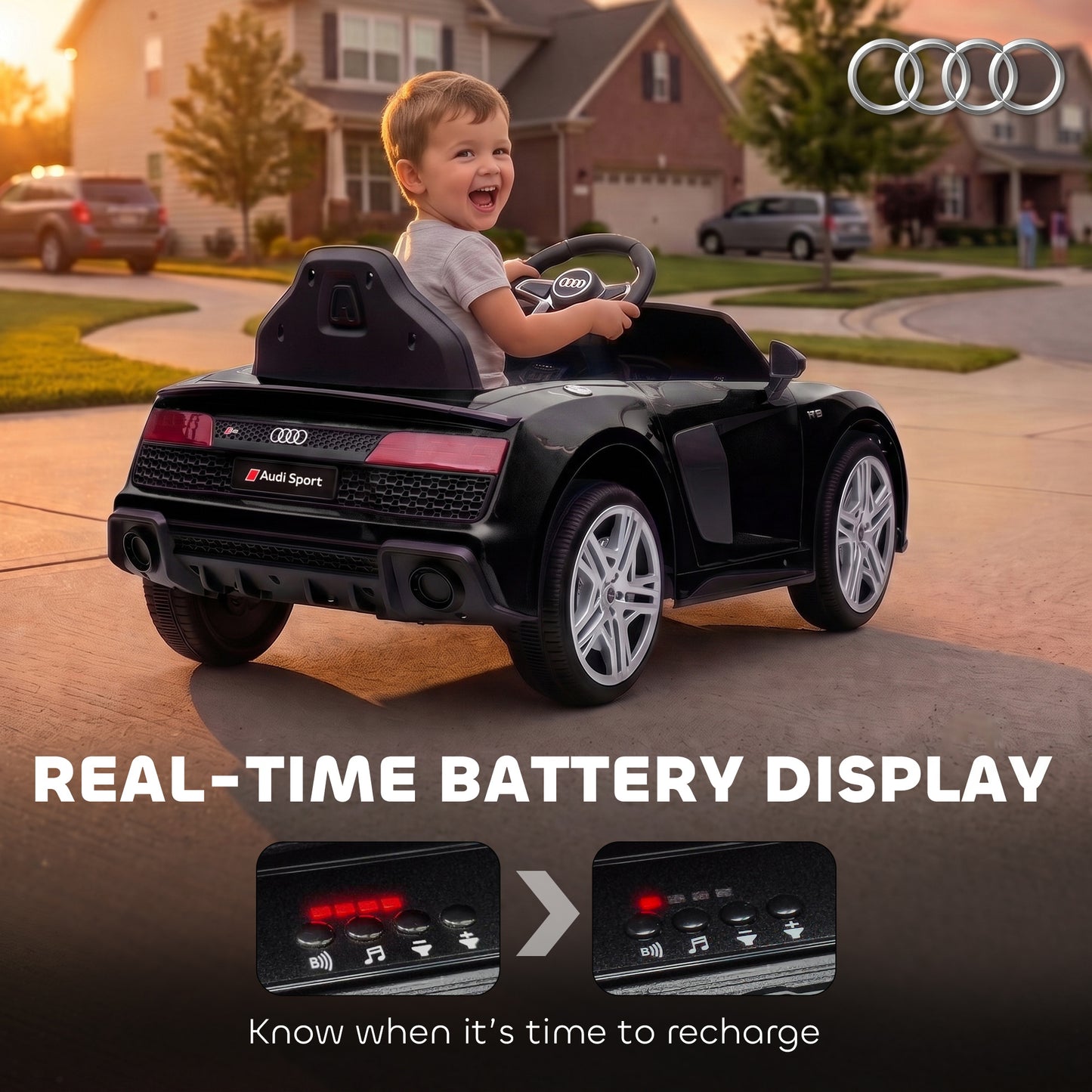 Licensed Audi R8 Spyder 12V Electric Car for Kids with Remote Black