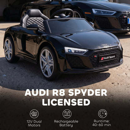 Licensed Audi R8 Spyder 12V Electric Car for Kids with Remote Black