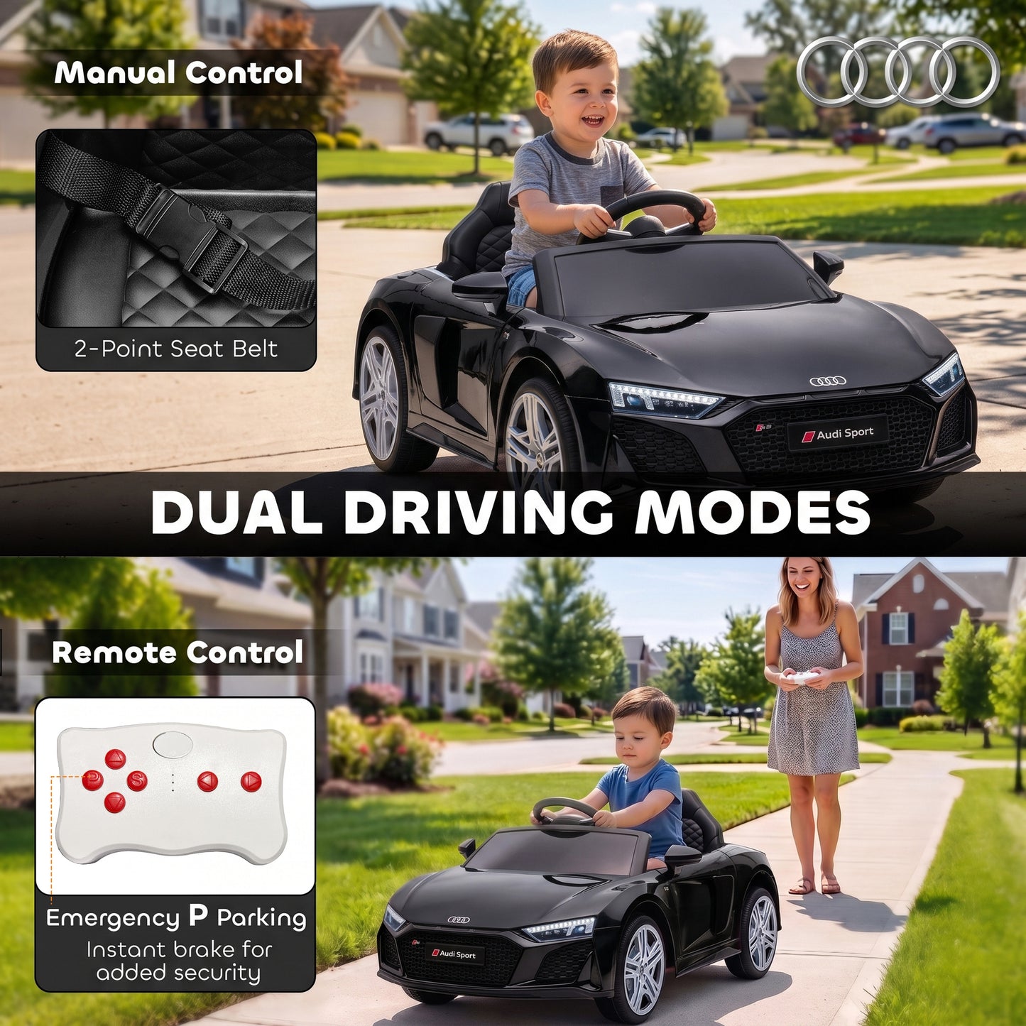 Licensed Audi R8 Spyder 12V Electric Car for Kids with Remote Black