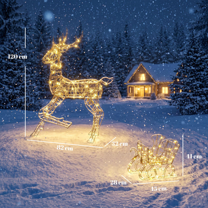 Lighted Reindeer and Sleigh Set, Outdoor Christmas Decoration