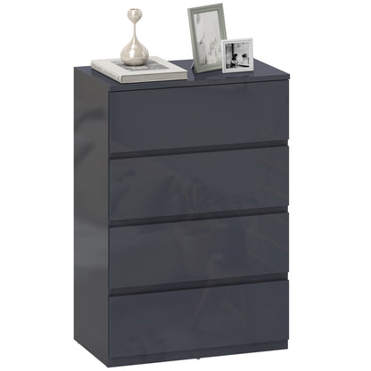 Bedroom Chest of Drawers, High Gloss 4 Drawers Dresser, Grey