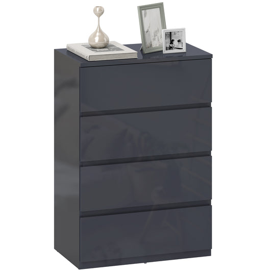 Bedroom Chest of Drawers, High Gloss 4 Drawers Dresser, Grey