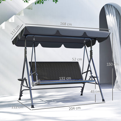 3 Seater Garden Swing Seat Bench w/ Adjustable Canopy, Grey