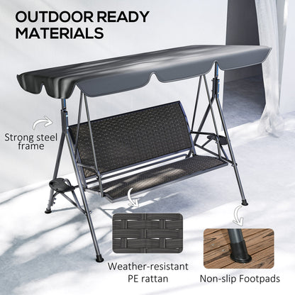 3 Seater Garden Swing Seat Bench w/ Adjustable Canopy, Grey