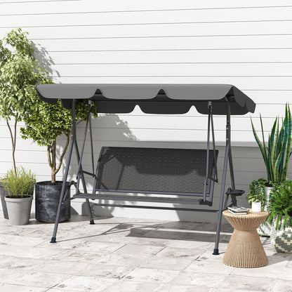 3 Seater Garden Swing Seat Bench w/ Adjustable Canopy, Grey