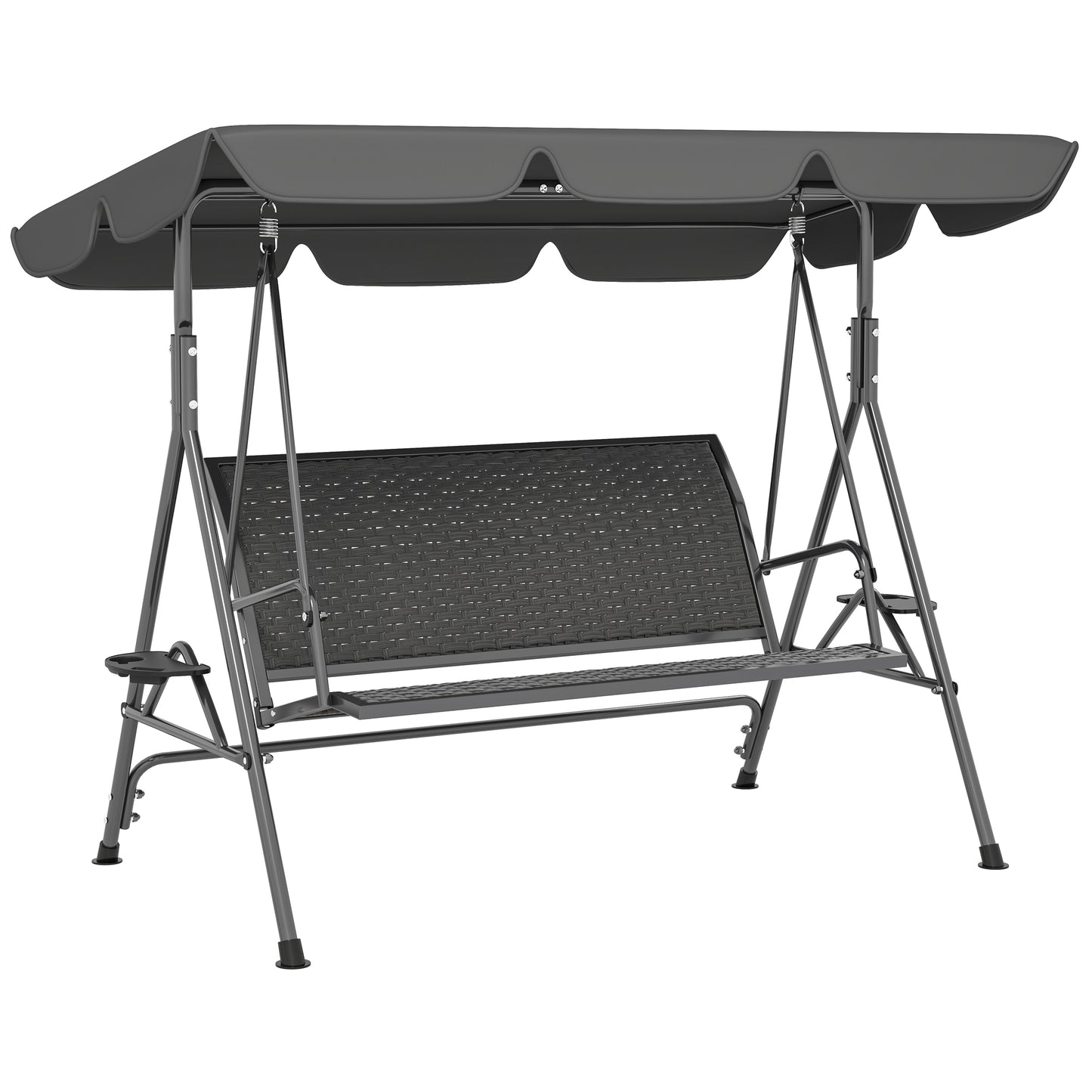 3 Seater Garden Swing Seat Bench w/ Adjustable Canopy, Grey