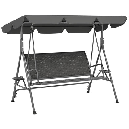 3 Seater Garden Swing Seat Bench w/ Adjustable Canopy, Grey
