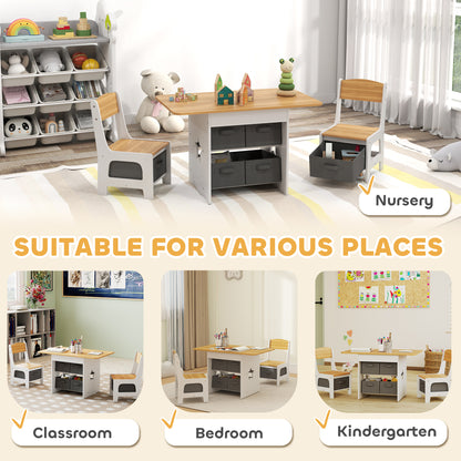 Kids Table and Chair Set with 6 Removable Drawers, Natural