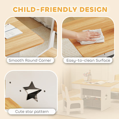 Kids Table and Chair Set with 6 Removable Drawers, Natural