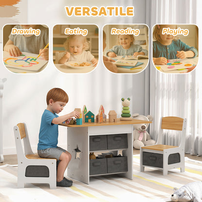 Kids Table and Chair Set with 6 Removable Drawers, Natural