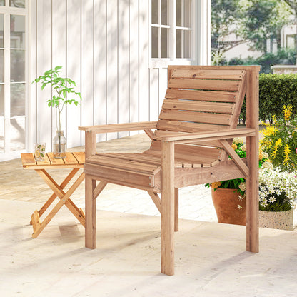 Wood Garden Chair Outdoor Dining Chair with Curved Seat, Natural