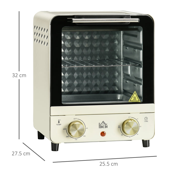 Convection Mini Oven, 15L Electric Oven & Grill w/ Adjustable Temperature, Timer, Baking Tray, Wire Rack, Crumb Tray, 1000W, Cream White