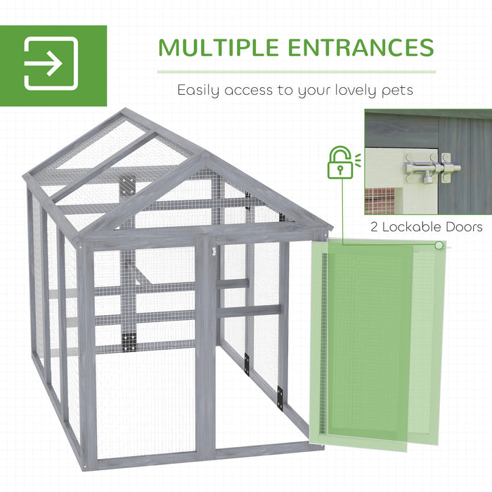 Chicken Run, Wooden Chicken Coop w/ Combinable Design - Grey