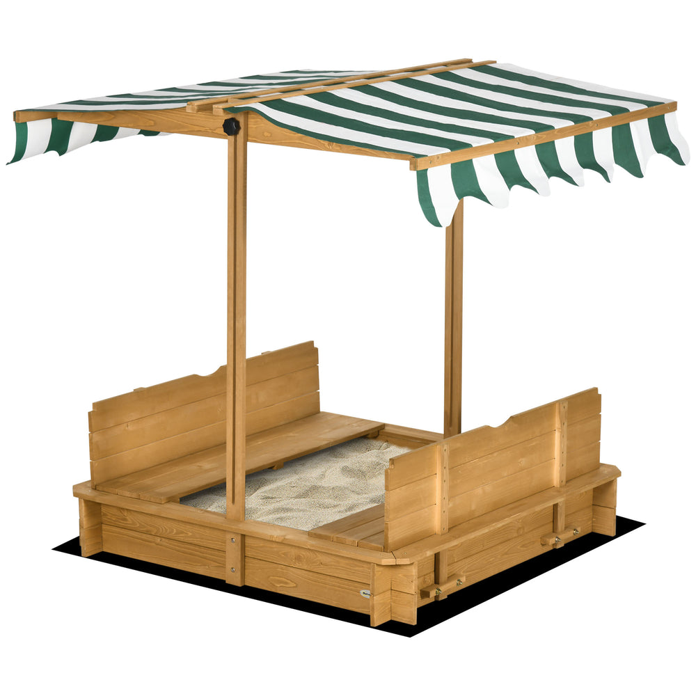 Wooden Sandpit with Adjustable Canopy Brown