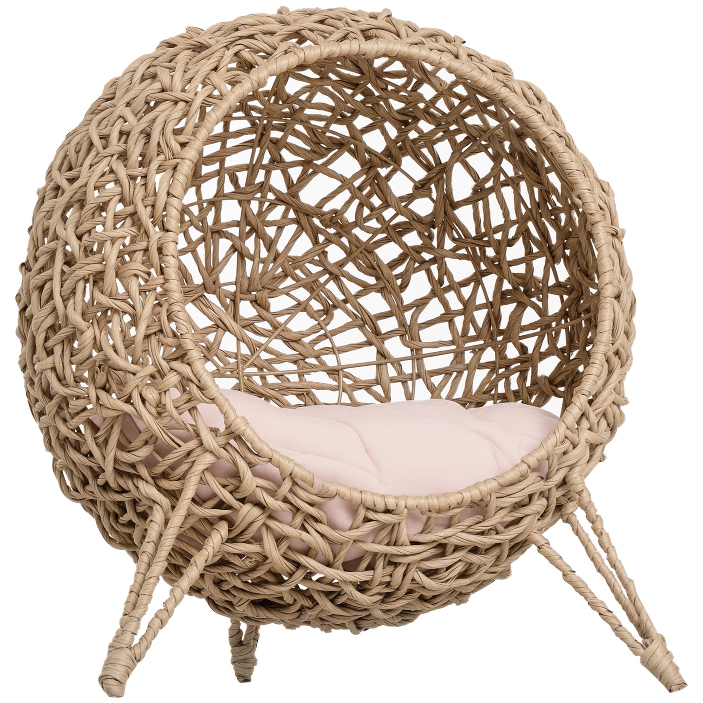 Rattan Elevated Cat House Kitten Bed Pet Furniture w/ Cushion Natural