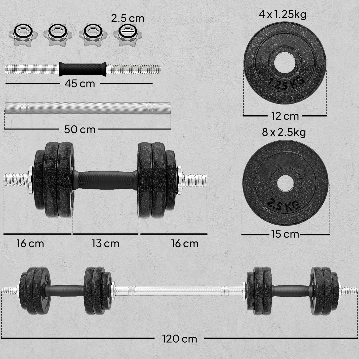 2-in-1 Adjustable Dumbbells Set, 30kg Weights Dumbbells Set