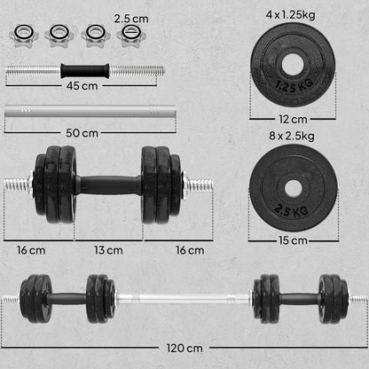 2-in-1 Adjustable Dumbbells Set, 30kg Weights Dumbbells Set