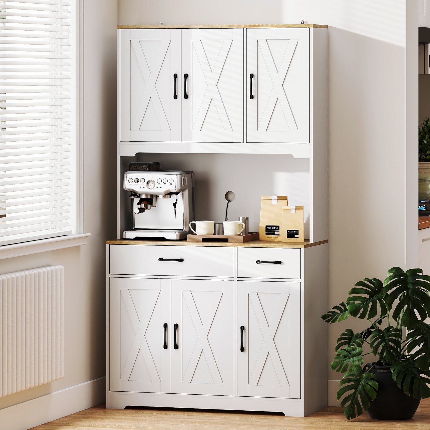 175cm Tall Kitchen Pantry, Kitchen Cabinet w/ Drawers, Shelves, White