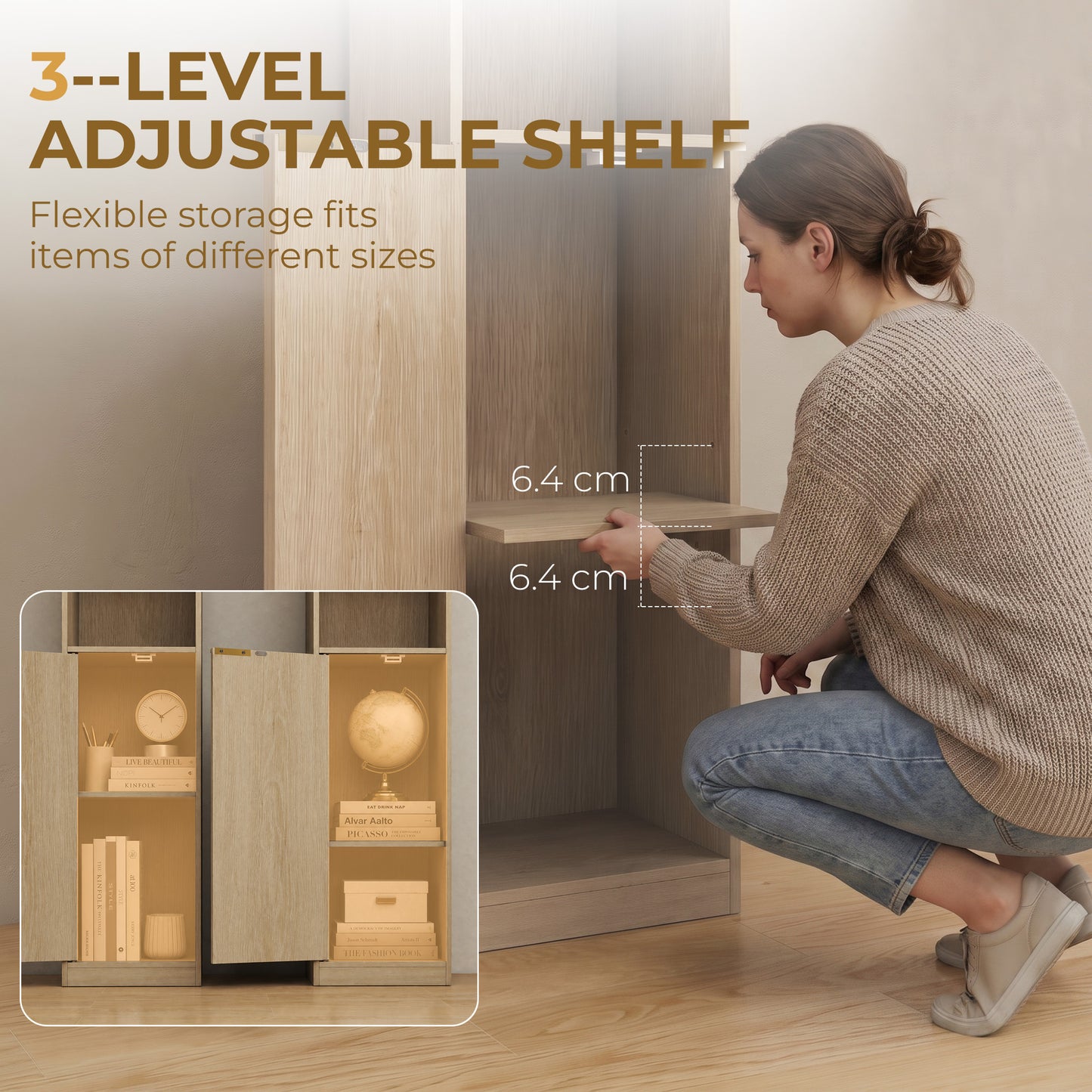 Bookcase Adjustable Shelf 6-Tier Oak Wood Effect