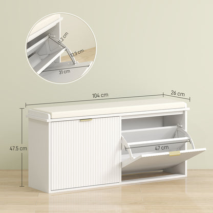 Shoe Storage Bench with Cushion and Flip-Drawer 104x26x47.5cm White
