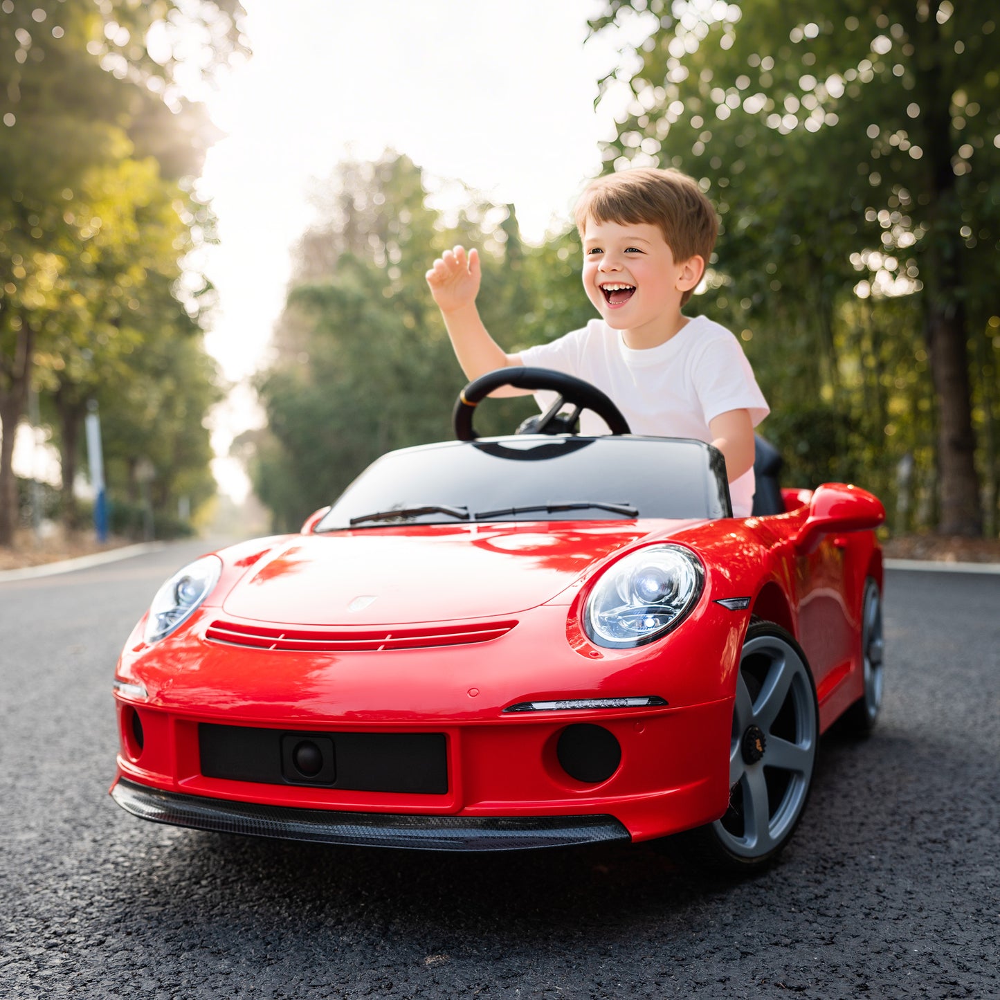 RUF GT Licensed Electric Car for Kids, 12V Kids Ride on Car with Suspension System, Remote Control, Music, Horn, USB, Slow Start and Safety Belt for 3-5 Years Old Boys and Girls, Red