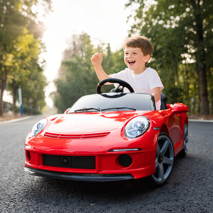 RUF GT Licensed Electric Car for Kids, 12V Kids Ride on Car with Suspension System, Remote Control, Music, Horn, USB, Slow Start and Safety Belt for 3-5 Years Old Boys and Girls, Red