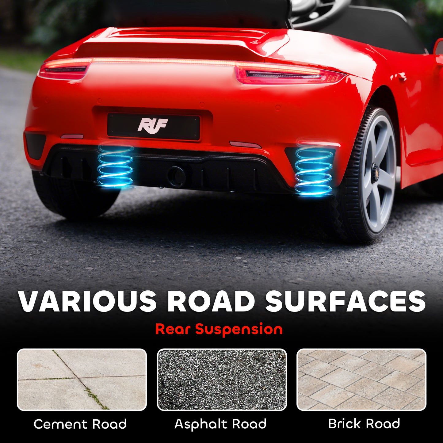 RUF GT Licensed Electric Car for Kids, 12V Kids Ride on Car with Suspension System, Remote Control, Music, Horn, USB, Slow Start and Safety Belt for 3-5 Years Old Boys and Girls, Red