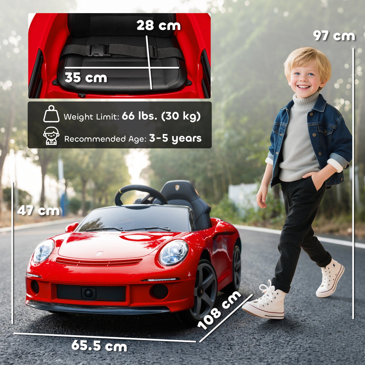 RUF GT Licensed Electric Car for Kids, 12V Kids Ride on Car with Suspension System, Remote Control, Music, Horn, USB, Slow Start and Safety Belt for 3-5 Years Old Boys and Girls, Red
