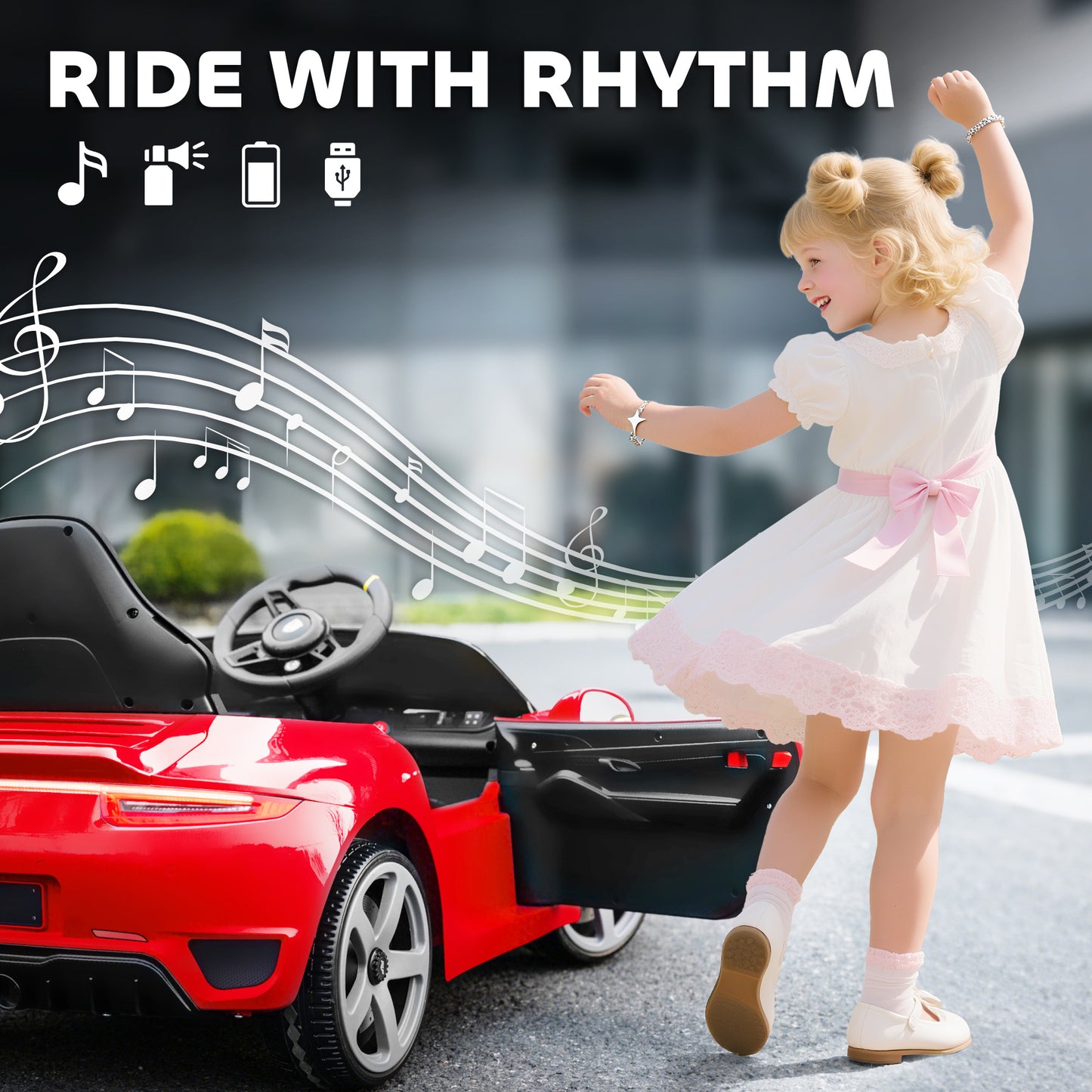 RUF GT Licensed Electric Car for Kids, 12V Kids Ride on Car with Suspension System, Remote Control, Music, Horn, USB, Slow Start and Safety Belt for 3-5 Years Old Boys and Girls, Red