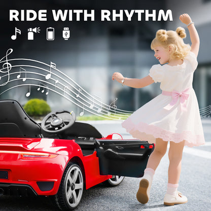 RUF GT Licensed Electric Car for Kids, 12V Kids Ride on Car with Suspension System, Remote Control, Music, Horn, USB, Slow Start and Safety Belt for 3-5 Years Old Boys and Girls, Red