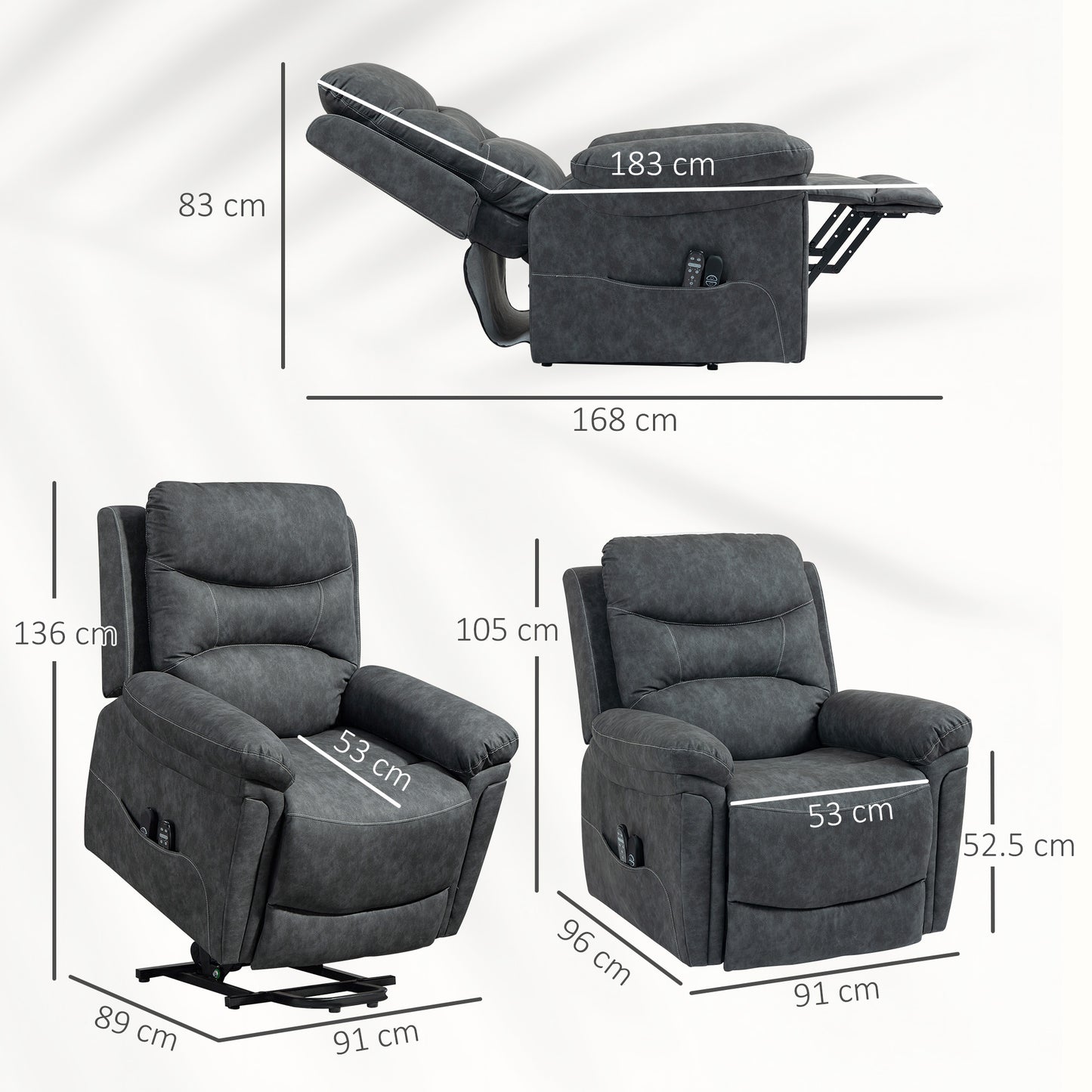 Massage Recliner Chair, Lift Chair with Heat, USB, Remote, Grey