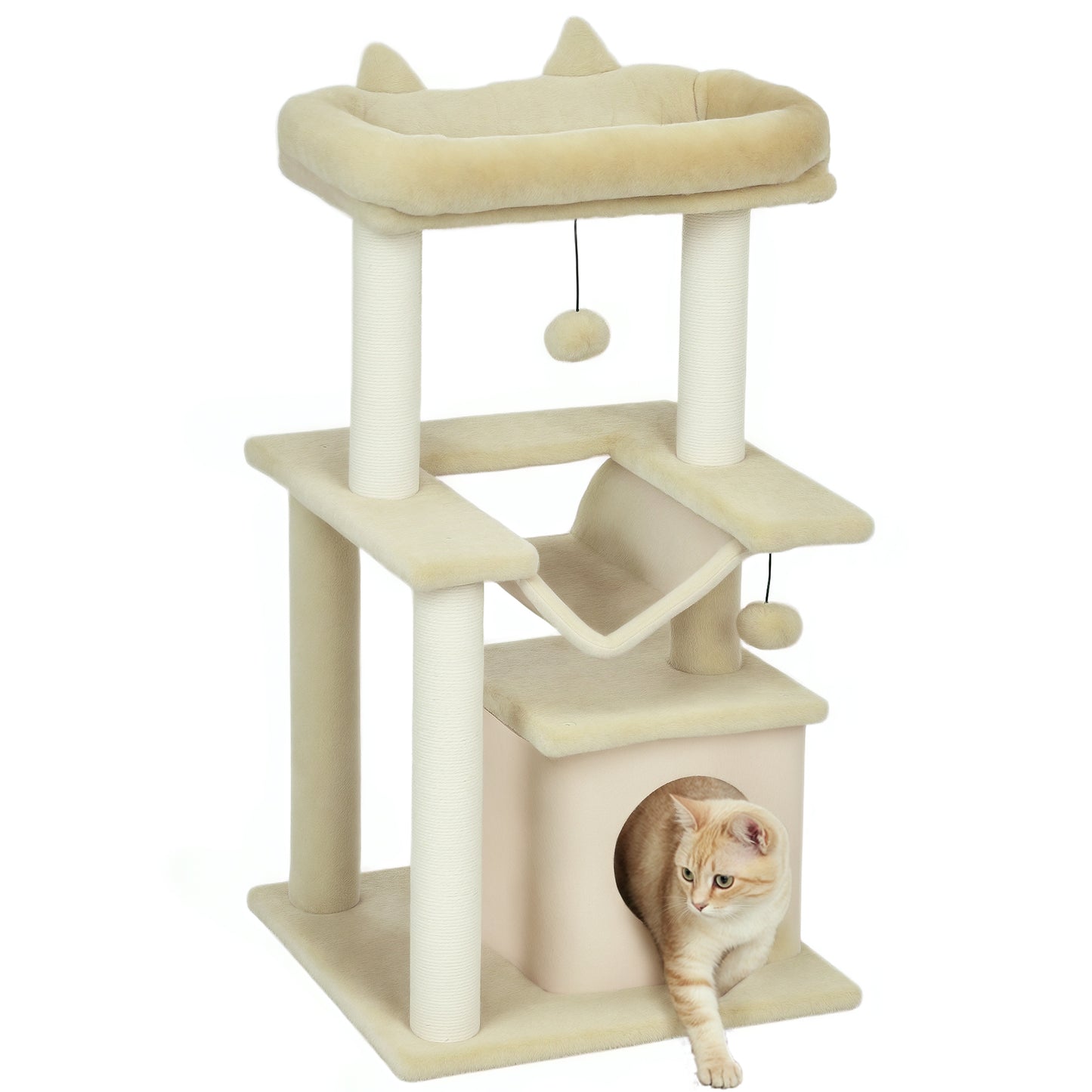 Cat Tree, 90cm Cat Tower with Sisal Scratching Posts, Beige
