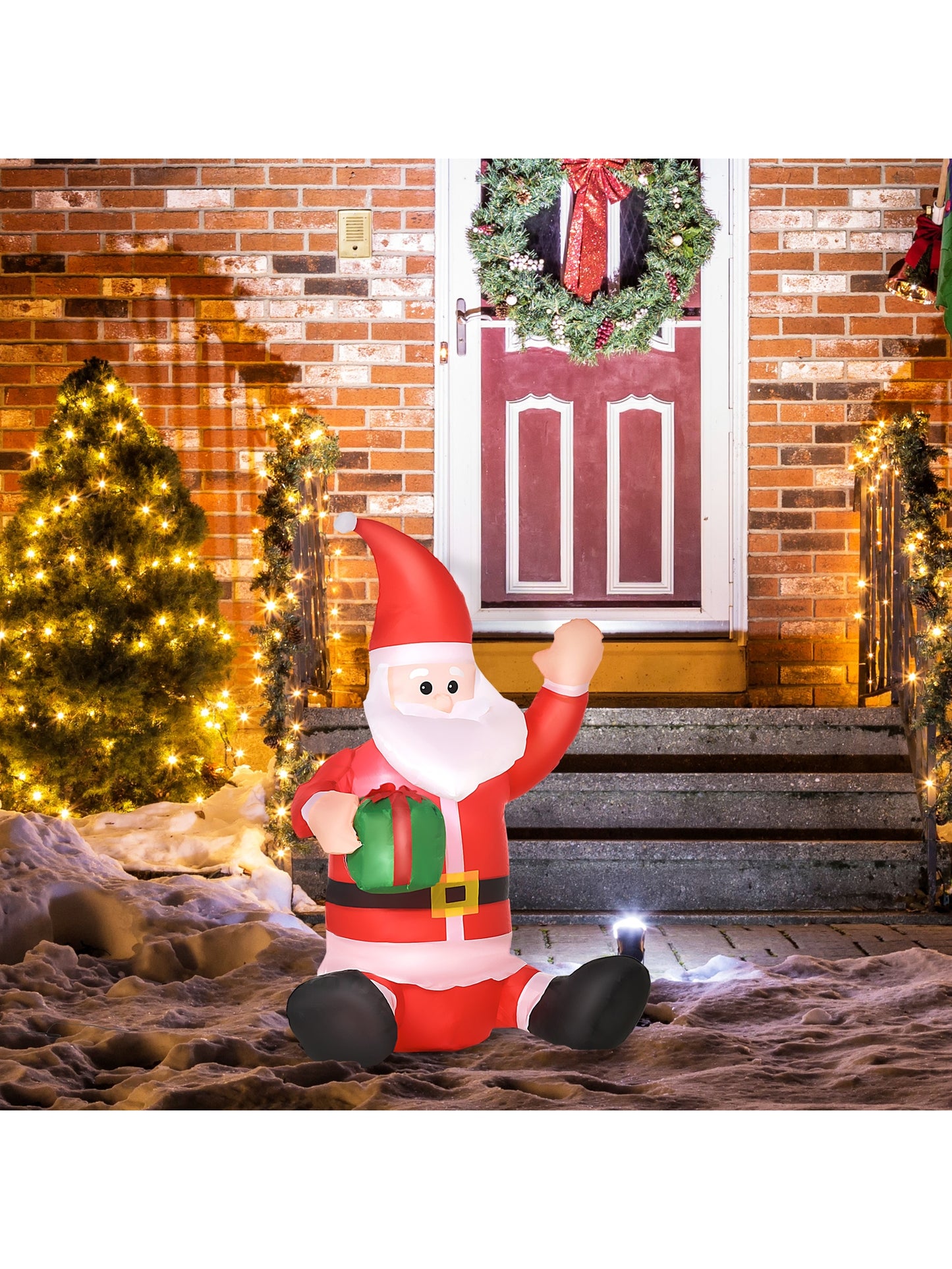 4ft Lighted Inflatable Santa Claus with Gift Box Christmas Outdoor